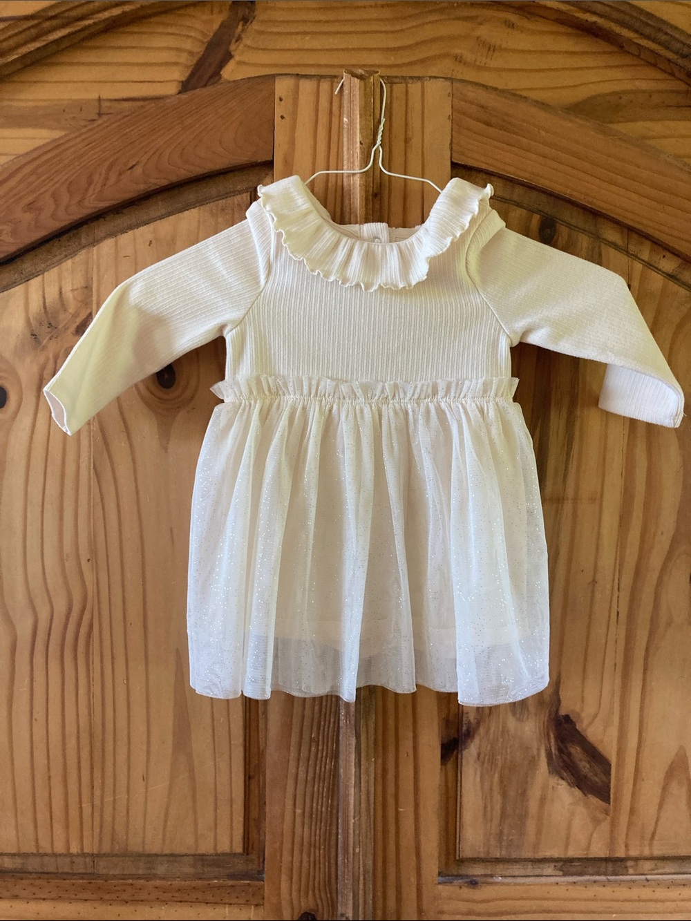 Girls Cloud Island cream silver lace long sleeve dress size 18 months